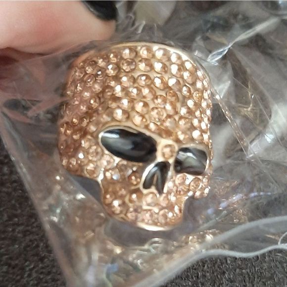 Silver gold and black titanium crystal goth skull punk Biker ring new - Picture 4 of 7